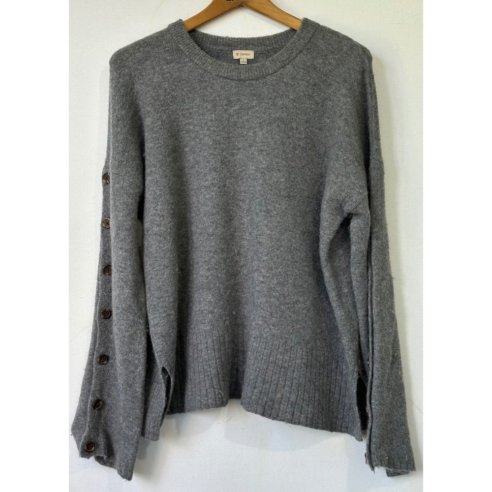 Cremieux Sweater Button Sleeve Wool Alpaca Nylon Blend Womens L Grey Capsule